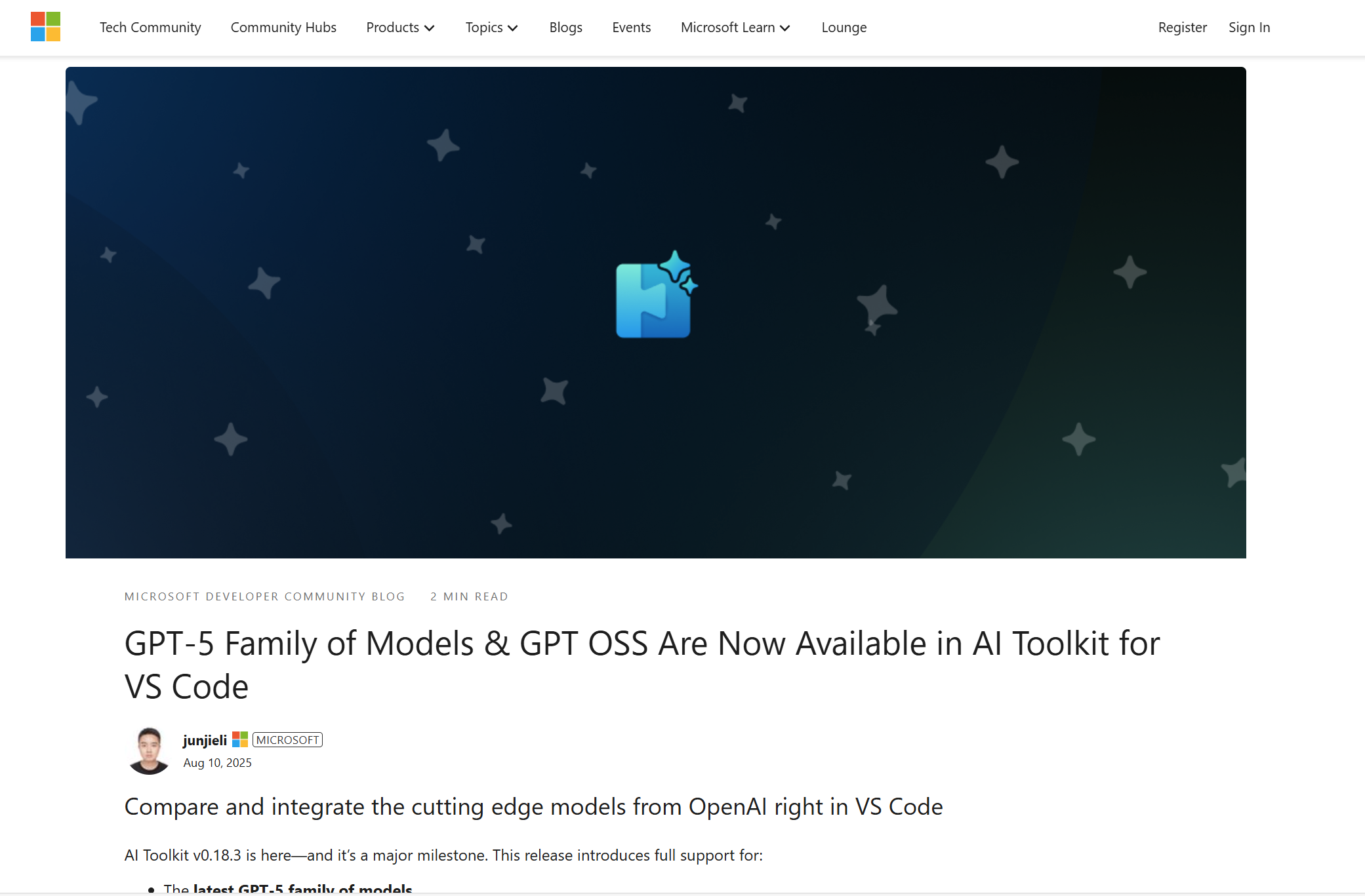An image of a Microsoft Blog Post showing the GPT‑5 family integrated into Azure AI Foundry